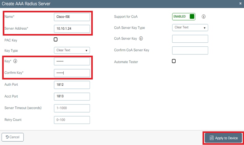 إدخال معلومات خادم RADIUS