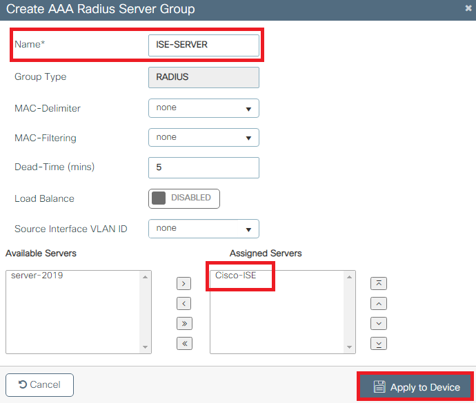 Adicionar o servidor RADIUS a um grupo RADIUS