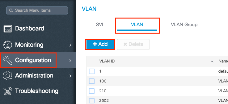 Navegue até VLAN e selecione +Adicionar