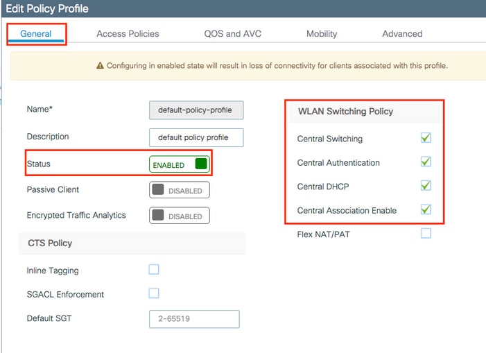 Configure seu perfil de política padrão ou crie um novo