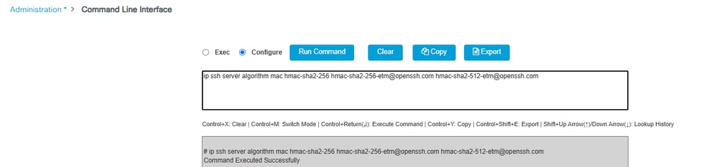 Command to add required MAC algorithms