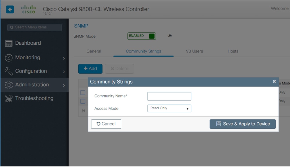 Accedere a una community SNMP