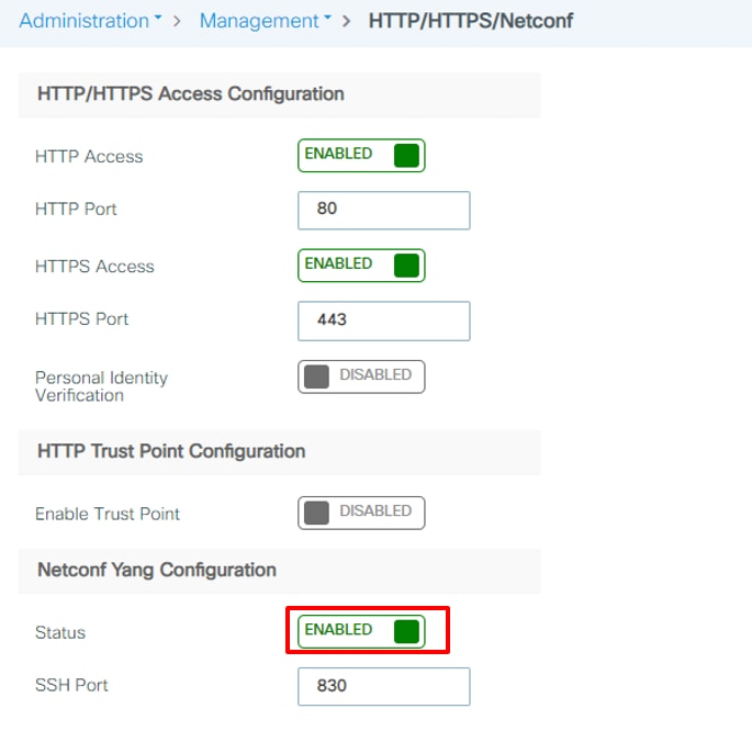 تمكين NetConf على 9800 GUI