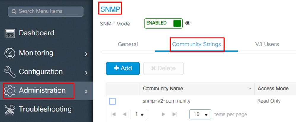 Catalyst 9800-SNMP v2-E weergave