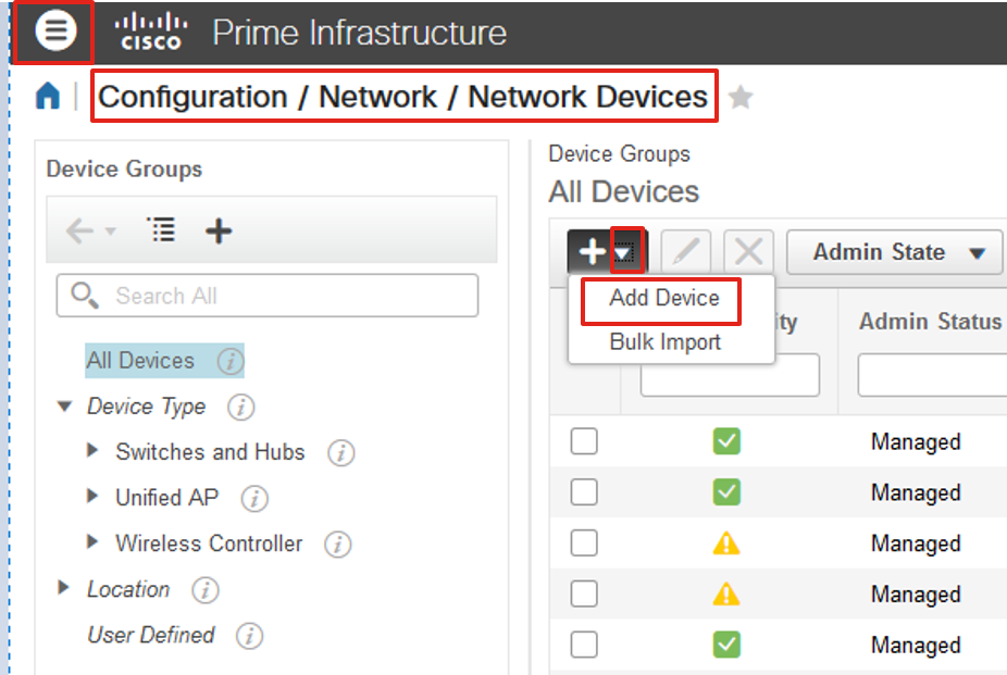 Aggiungi un dispositivo in Prime Infrastructure