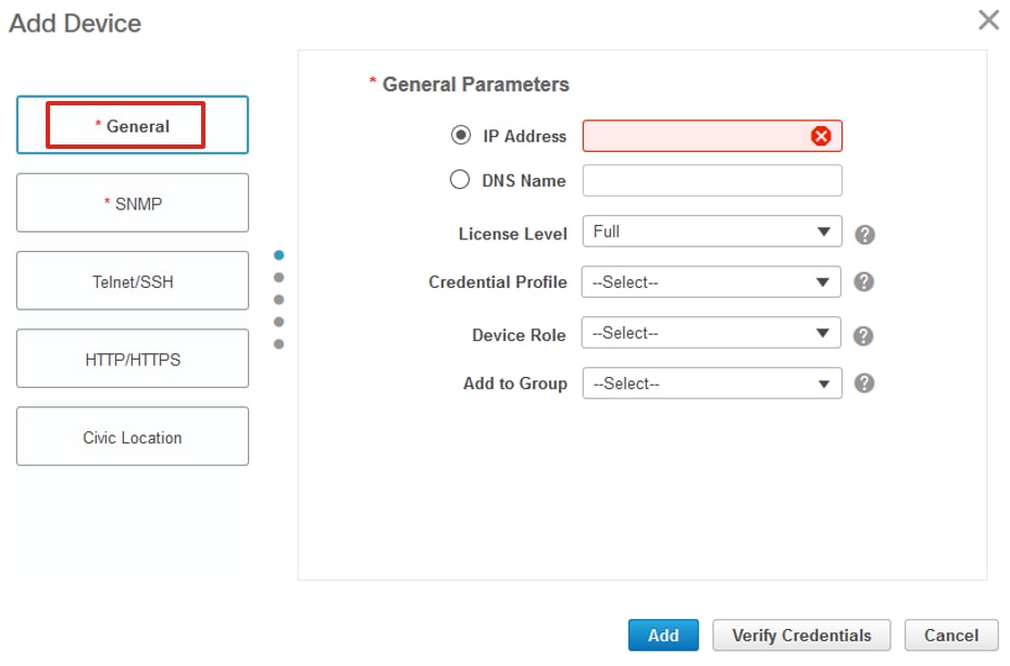 Adición de un dispositivo en Prime Infrastructure