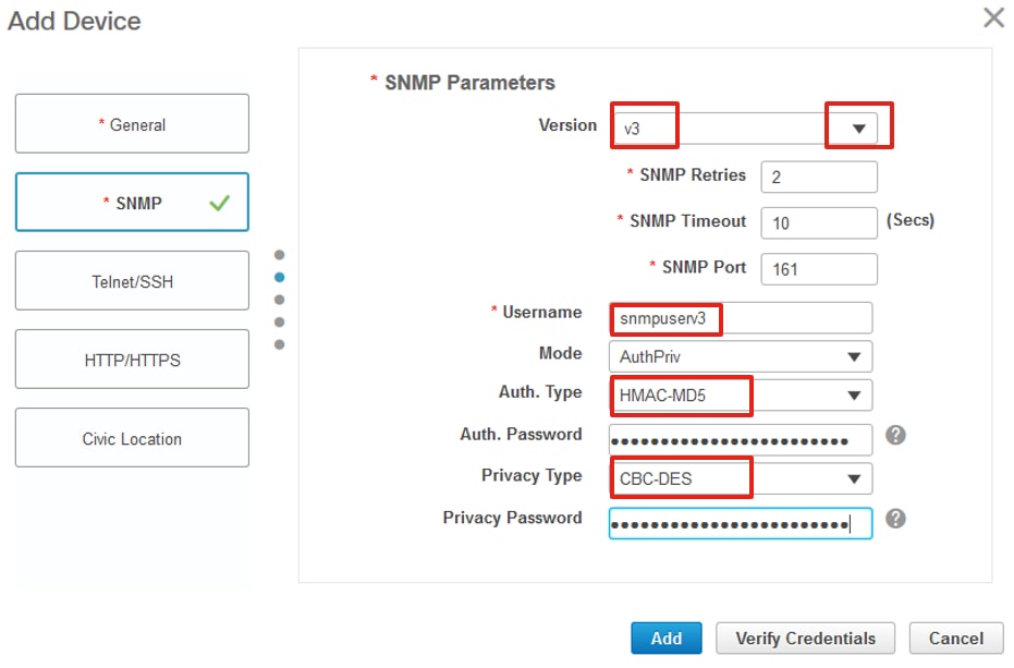 SNMPv3-Details eingeben