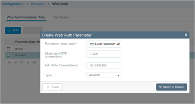 Creazione di una mappa dei parametri webauth