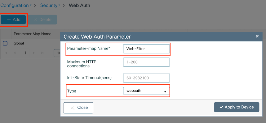Web Auth Parameter Profile