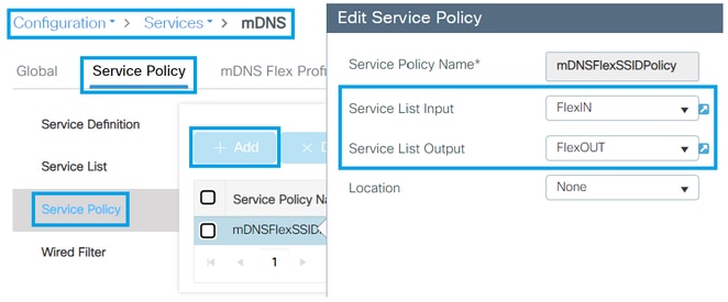 Combinar las listas de servicios mDNS en una directiva mDNS