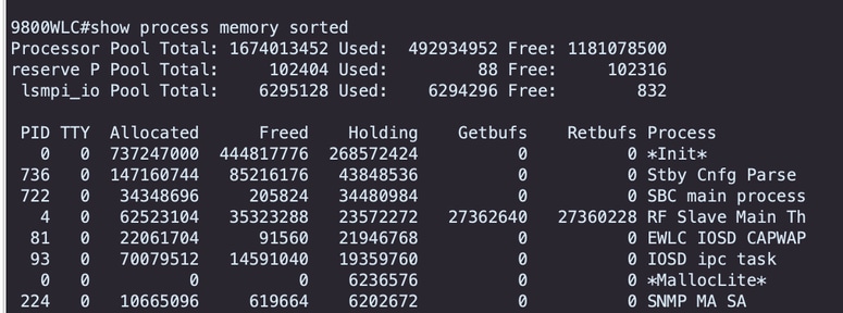 Per process memory stats starting from the highest holding process