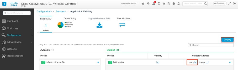 Selecionando o coletor NetFlow local