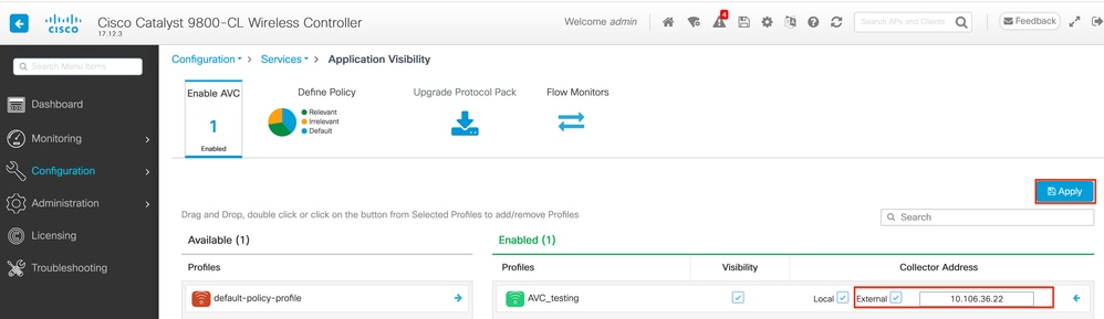 Configuração AVC para coletor NetFlow externo