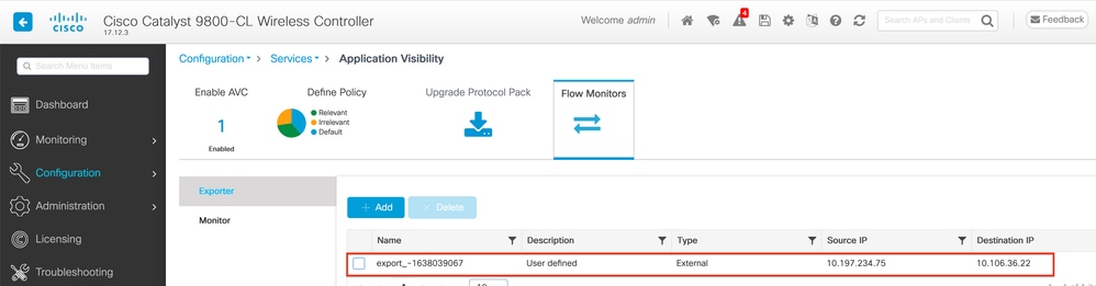 Configuración del colector de NetFlow externo en el WLC 9800