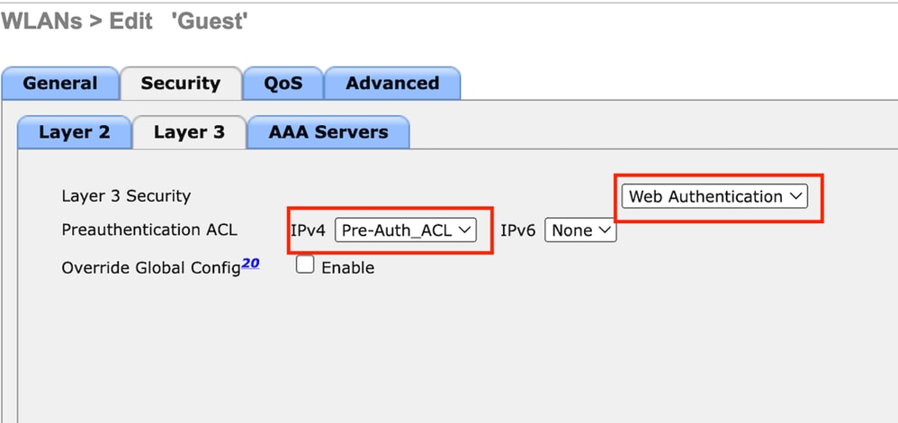 Guest LAN security tab