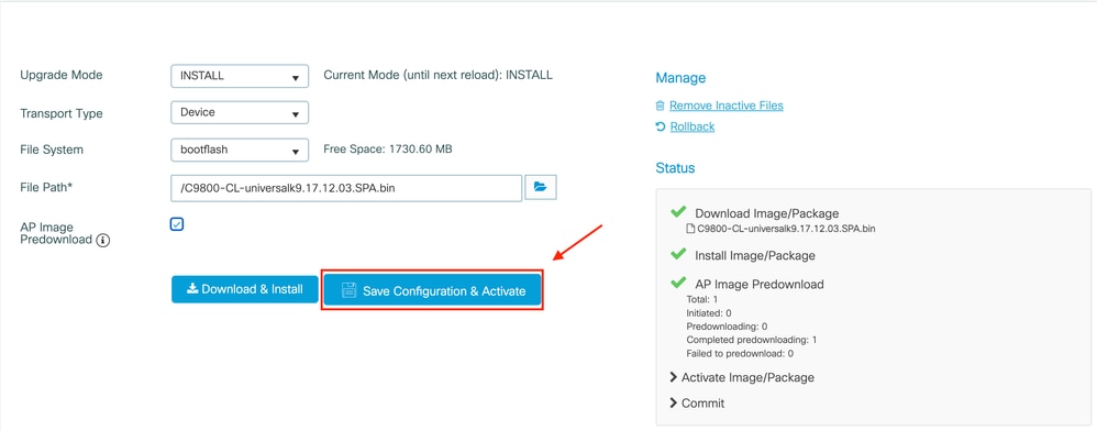 Save configuration and activate