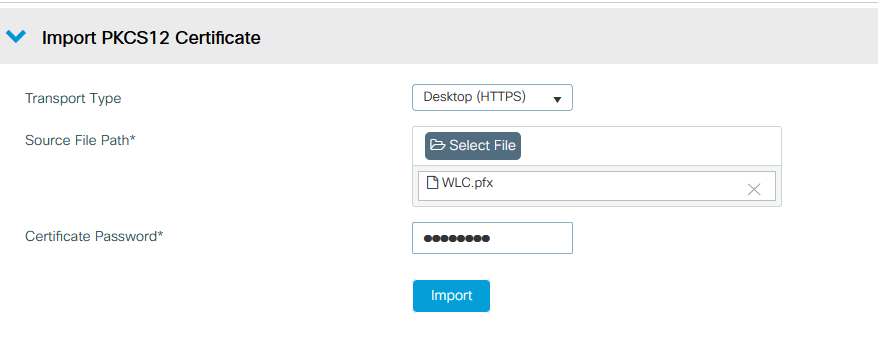 WLC Certificate Import Dialog