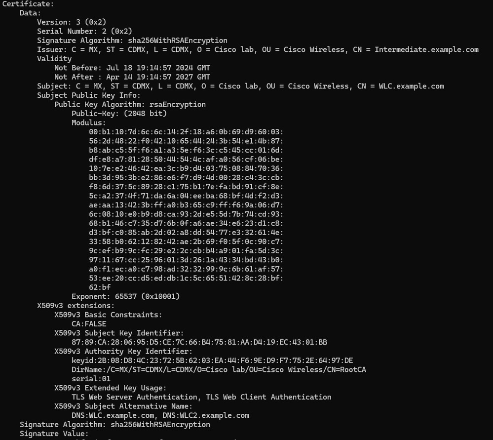 Cisco IOS XE Device Certificate Information as Shown by OpenSSL