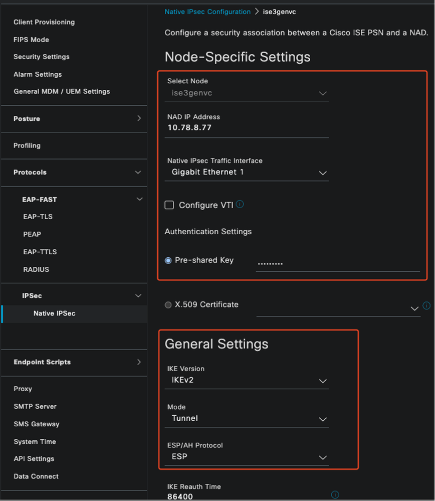 ISE Native IPSec Configuration