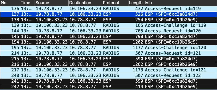 IPSec Packets between WLC and ISE