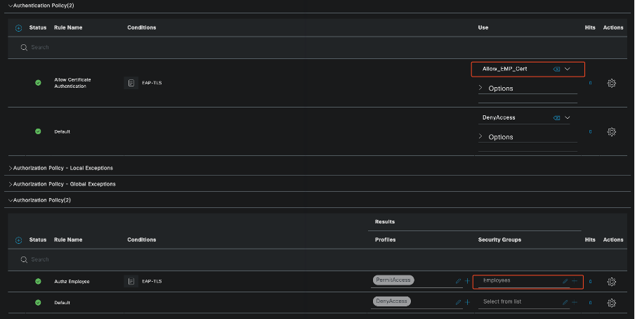 Policy Set Showing Authentication and Authorization Policies