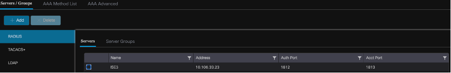 Showing Radius Servers