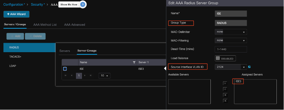 Mapping ISE Servers to a Radius Server Group