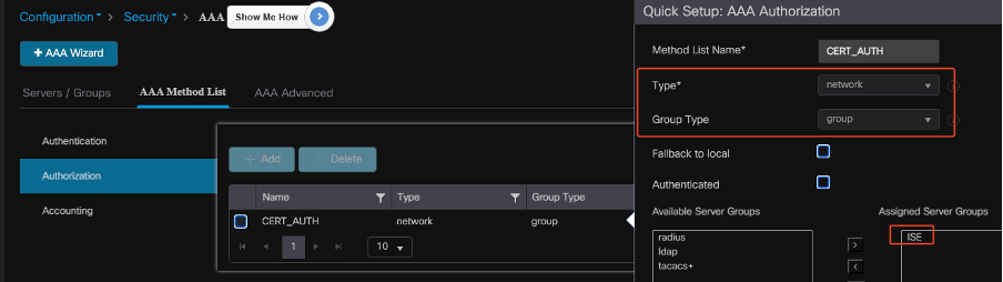 Adding Authorization Method List