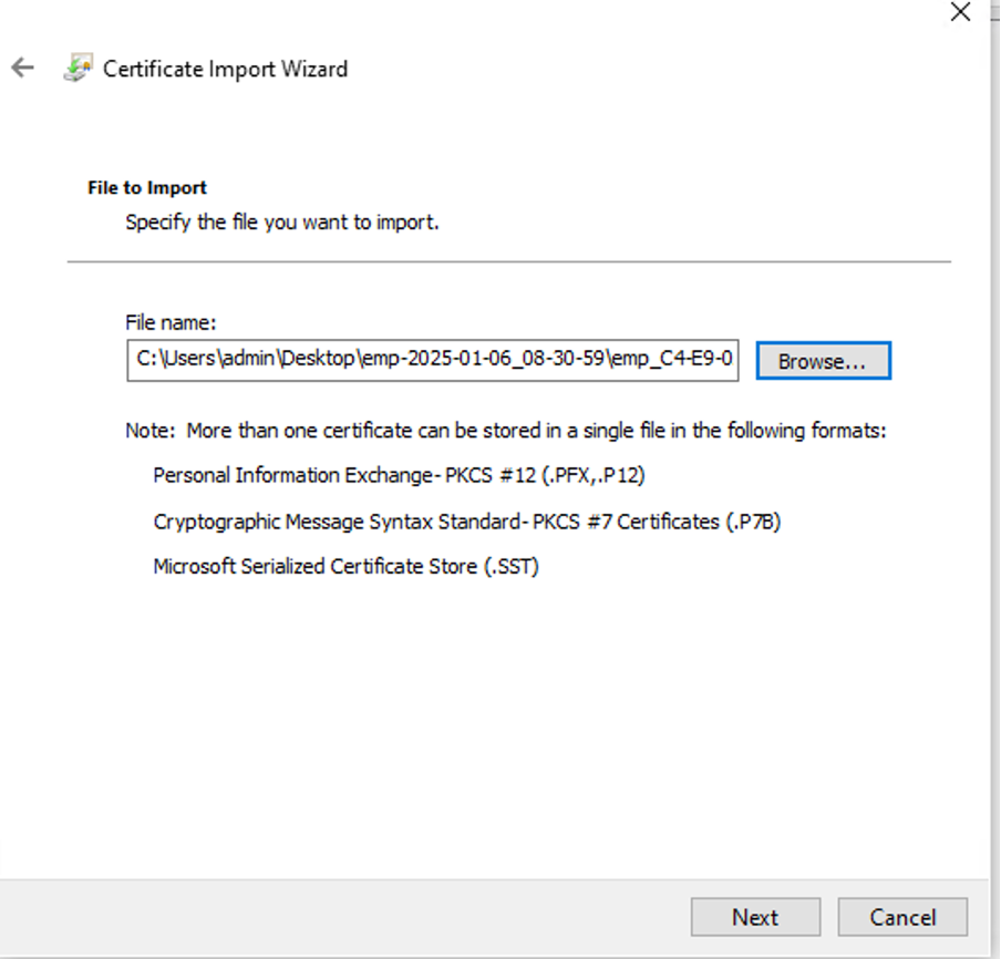 Importing Certificate