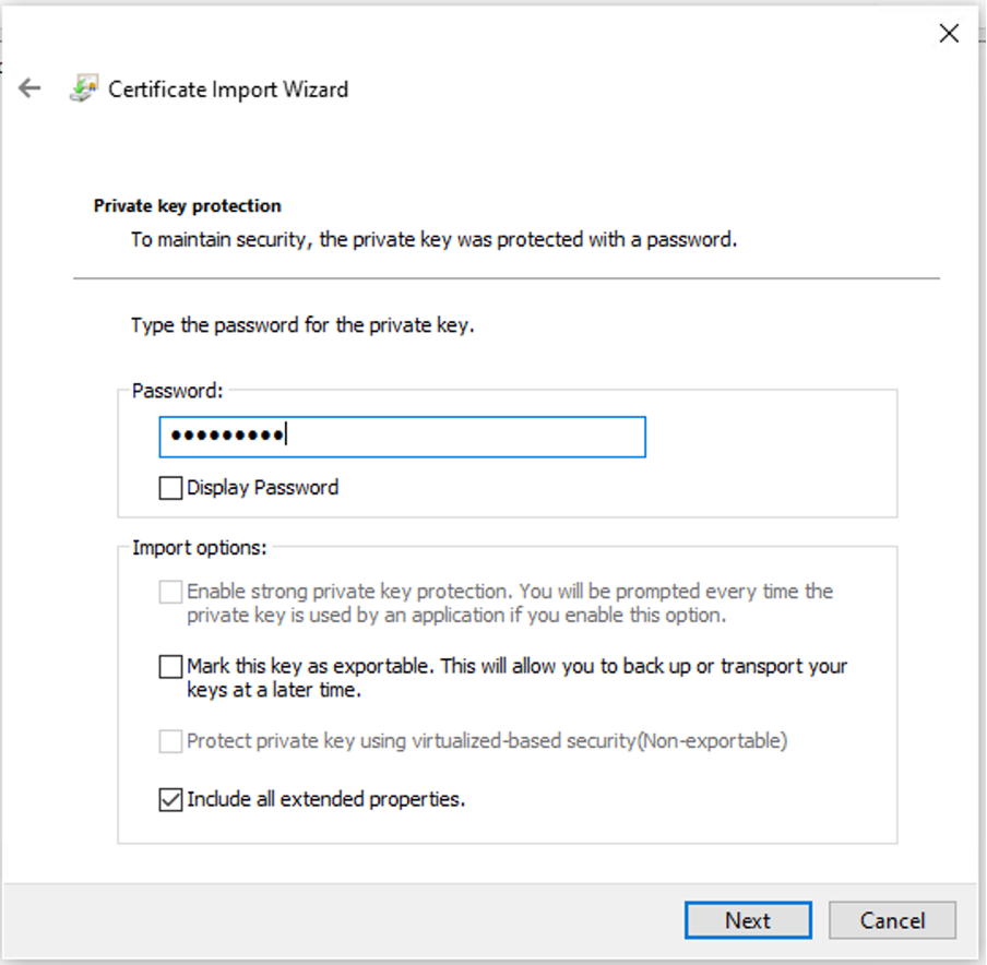 Entering Certificate Password