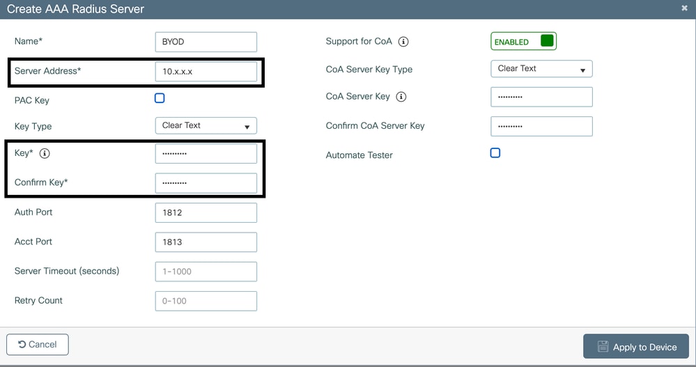 Create AAA Radius Server