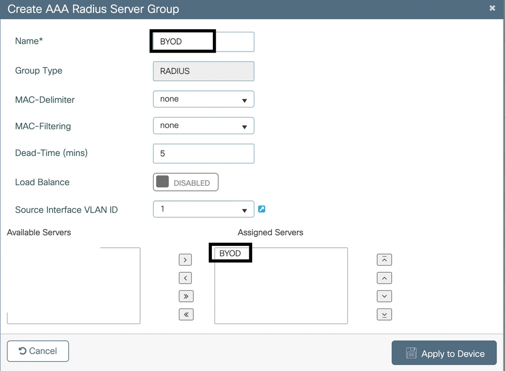 Apply RADIUS Server to New or Existing Server Group