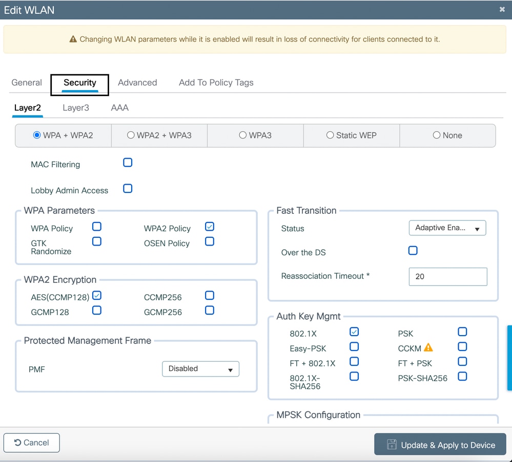 Configure Security Policies for WLAN
