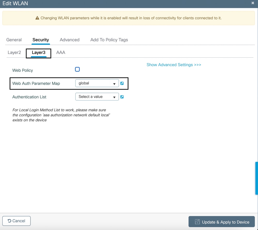 Select Dropdown for Web Auth Parameters