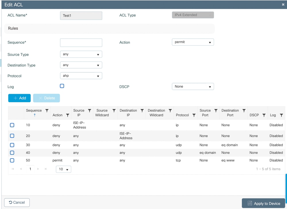 Navigate to Configuration Security ACLs