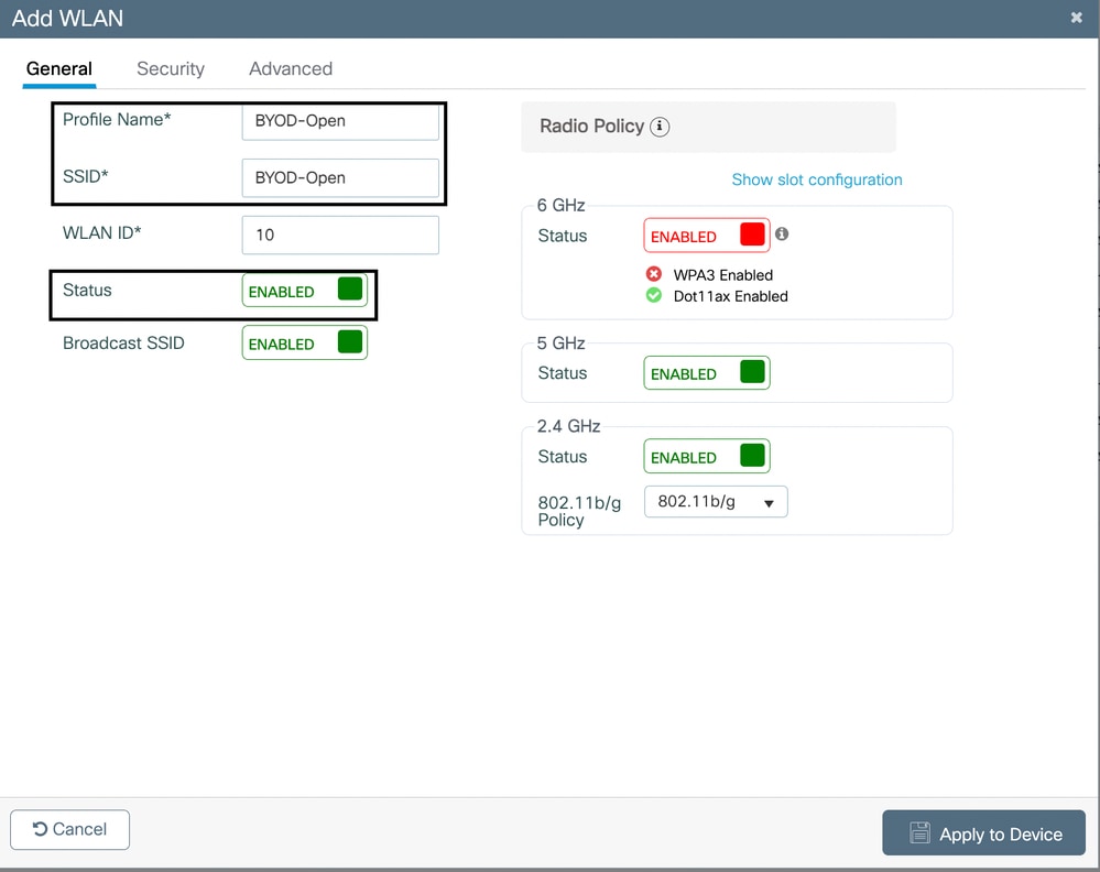 Configure Open Unsecured SSID