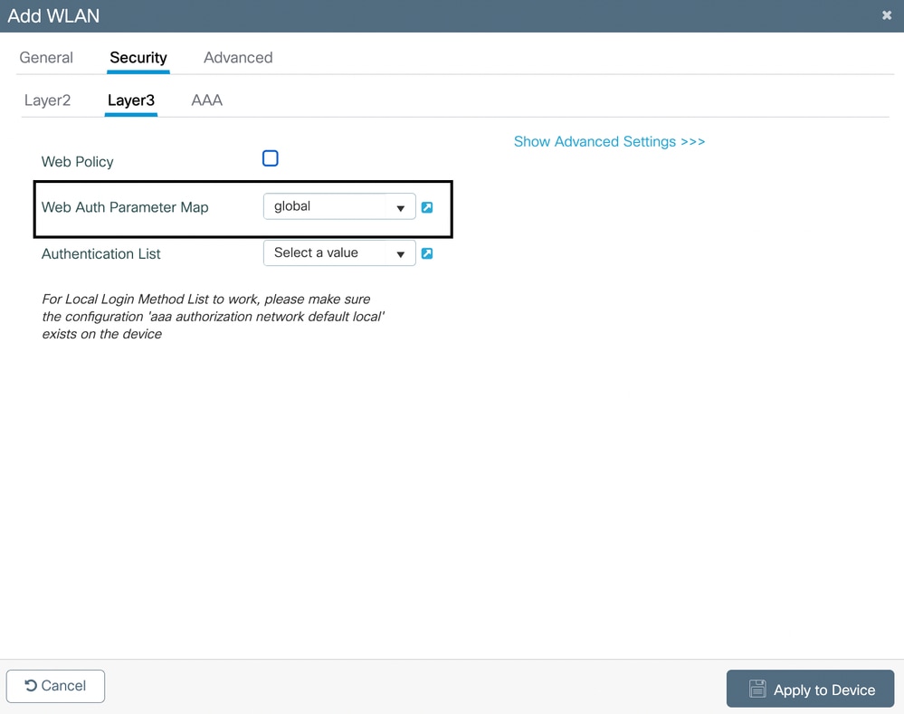 Select Global Setting