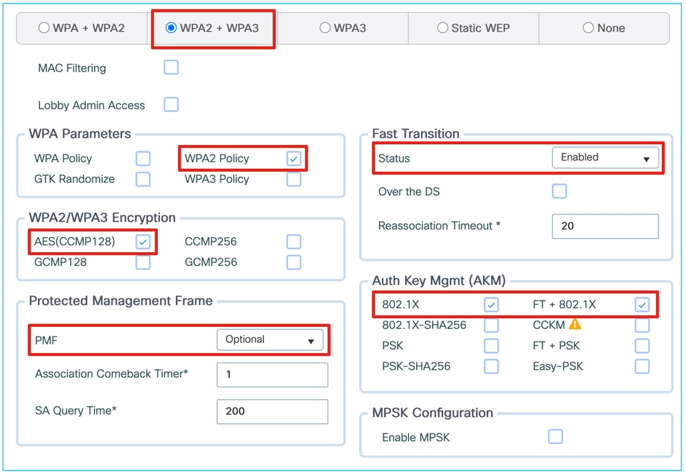 WPA2 dot1x configuration