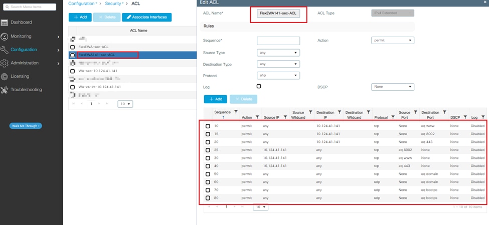 Refer to the Auto-Generated ACL WA-sec-10.124.41.140 to Add a New Preauthentication ACL