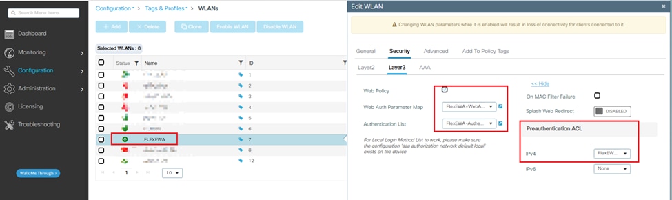 Apply the Newly-Created Web Auth Parameter Map