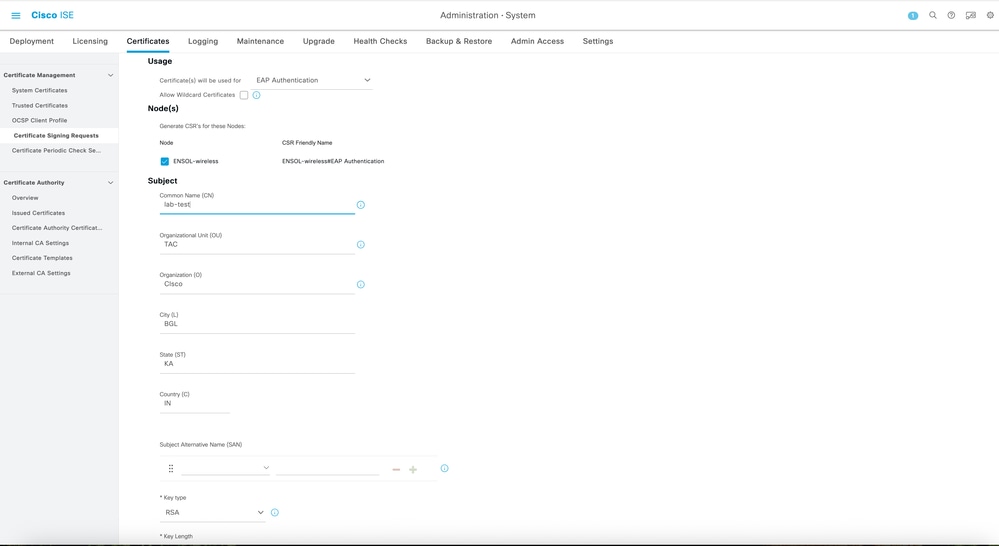ISE CSR page