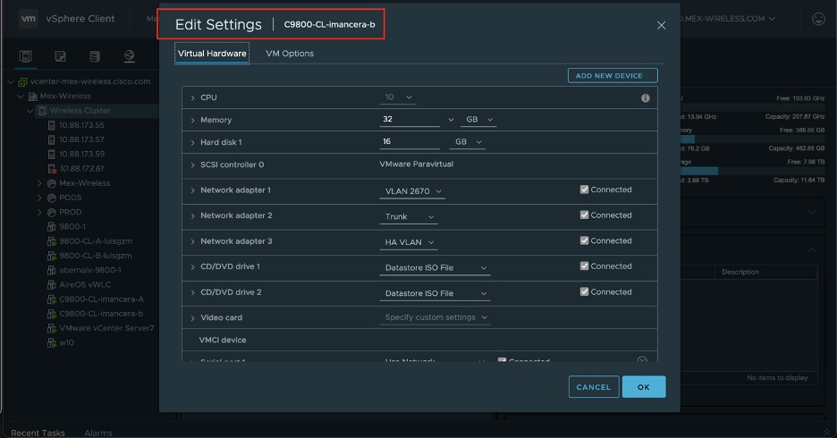 Edit Settings of VM on ESXi