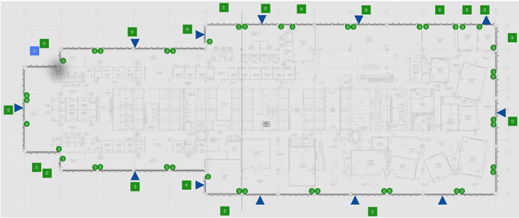 A blueprint with green and blue arrowsDescription automatically generated