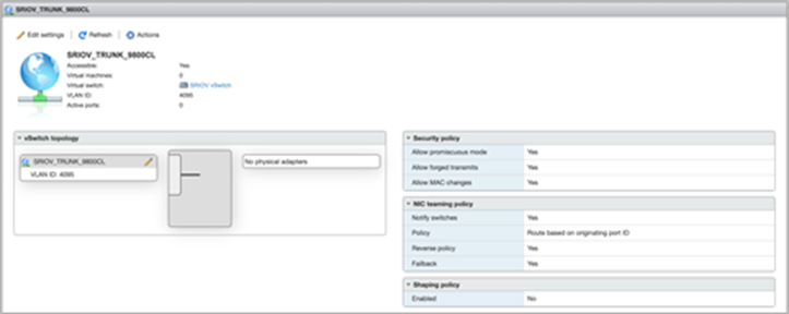 Create a new port group with the settings below and attach to the newly created vSwitch