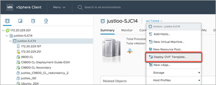 Select Actions à Deploy OVF Template