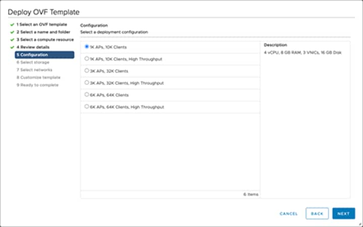 Select the configuration (AP and client scale) template. Click Next