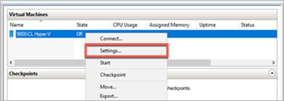 Navigate to the settings page for the VM. Right-click the 9800-CL VM and select settings