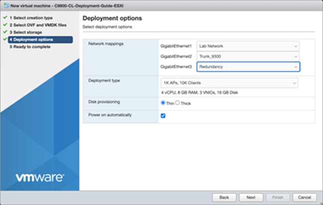 In the Network mappings section, allocate one port group for each of the required network interfaces