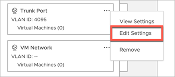 To change the security settings of the port group, click the … icon