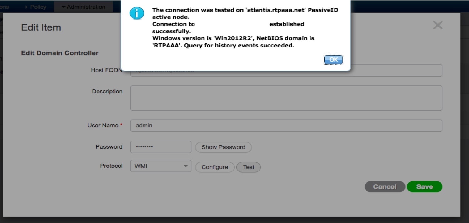 Configure WMI in PassiveID tab